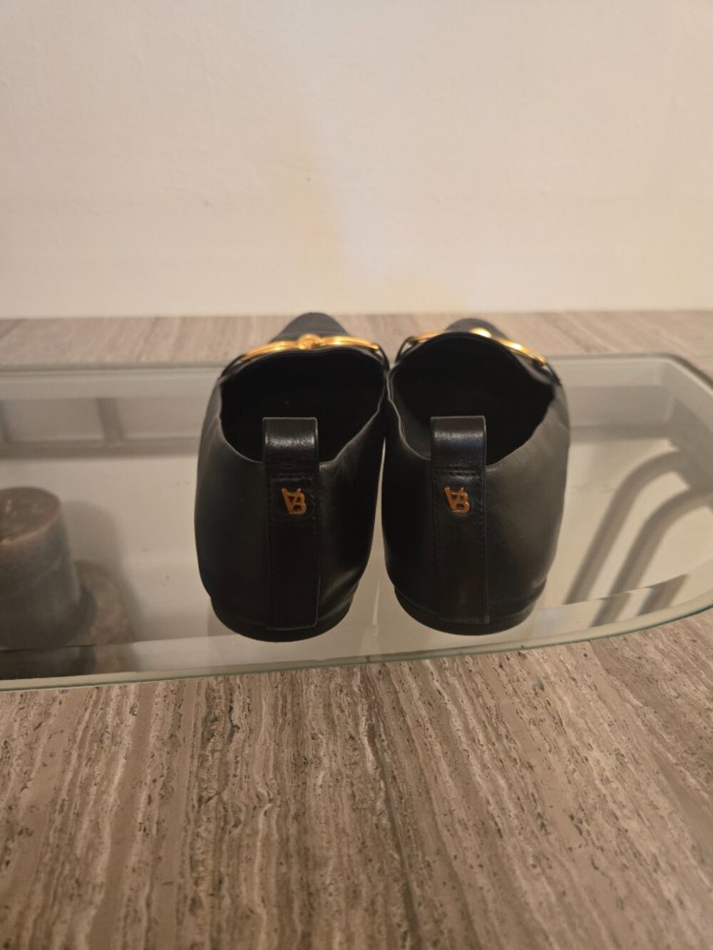 Veronica Beard Black Leather Pointed Loafers with Gold Horsebit - Picture 7 of 9